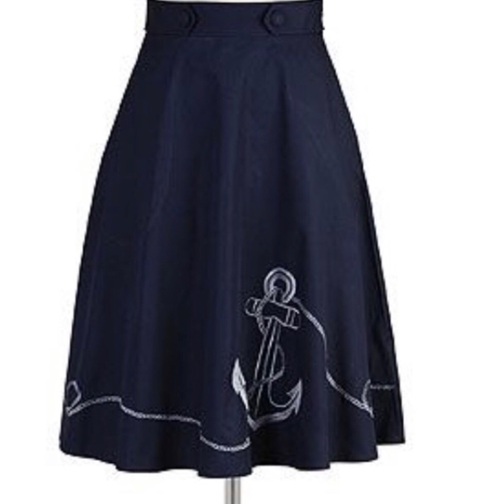 Eshakti Anchor Embroidered A-Line Midi Skirt